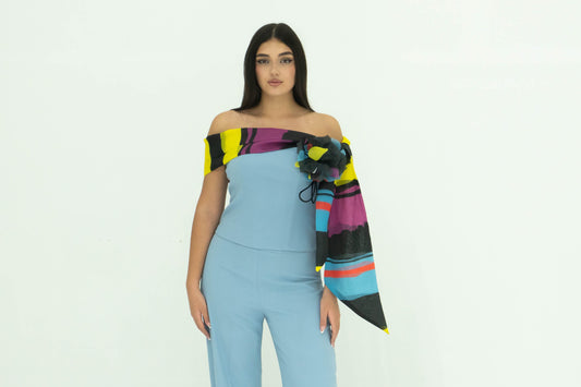 Completo FABRIZIA DEA top e pantalone in cady color polvere