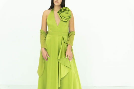 Soniapena Verde Oliva Abito In Raso Verde Oliva