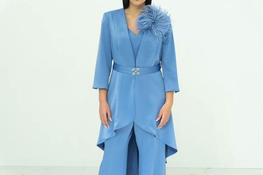 Abito Elegante SONIA PENA in raso blu satinato