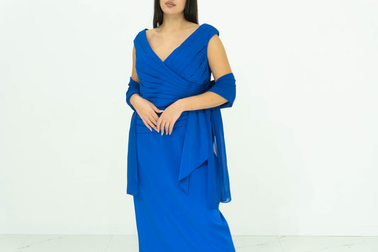 Abito Sonia Peña Tubino Corto Blu – Corpetto Drappeggiato con Fascia Laterale