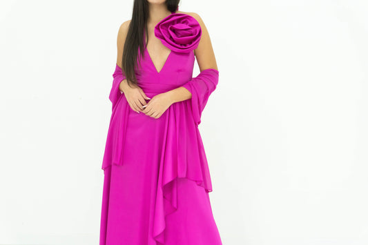 Soniapena Fucsia Abito In Raso Fucsia