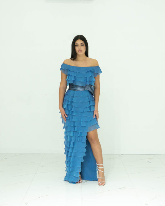 Gemy Maalouf Vestito Di Colore Blu Fiordaliso