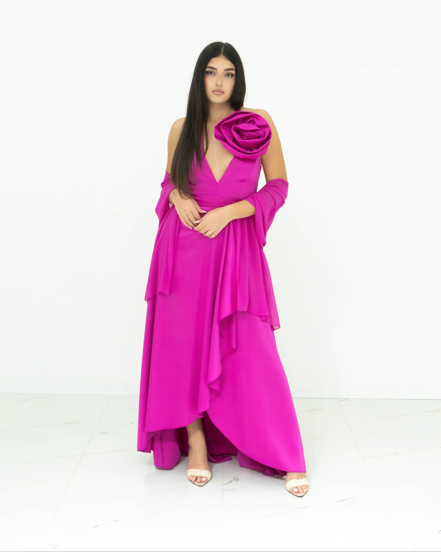 Soniapena Fucsia Abito In Raso Fucsia