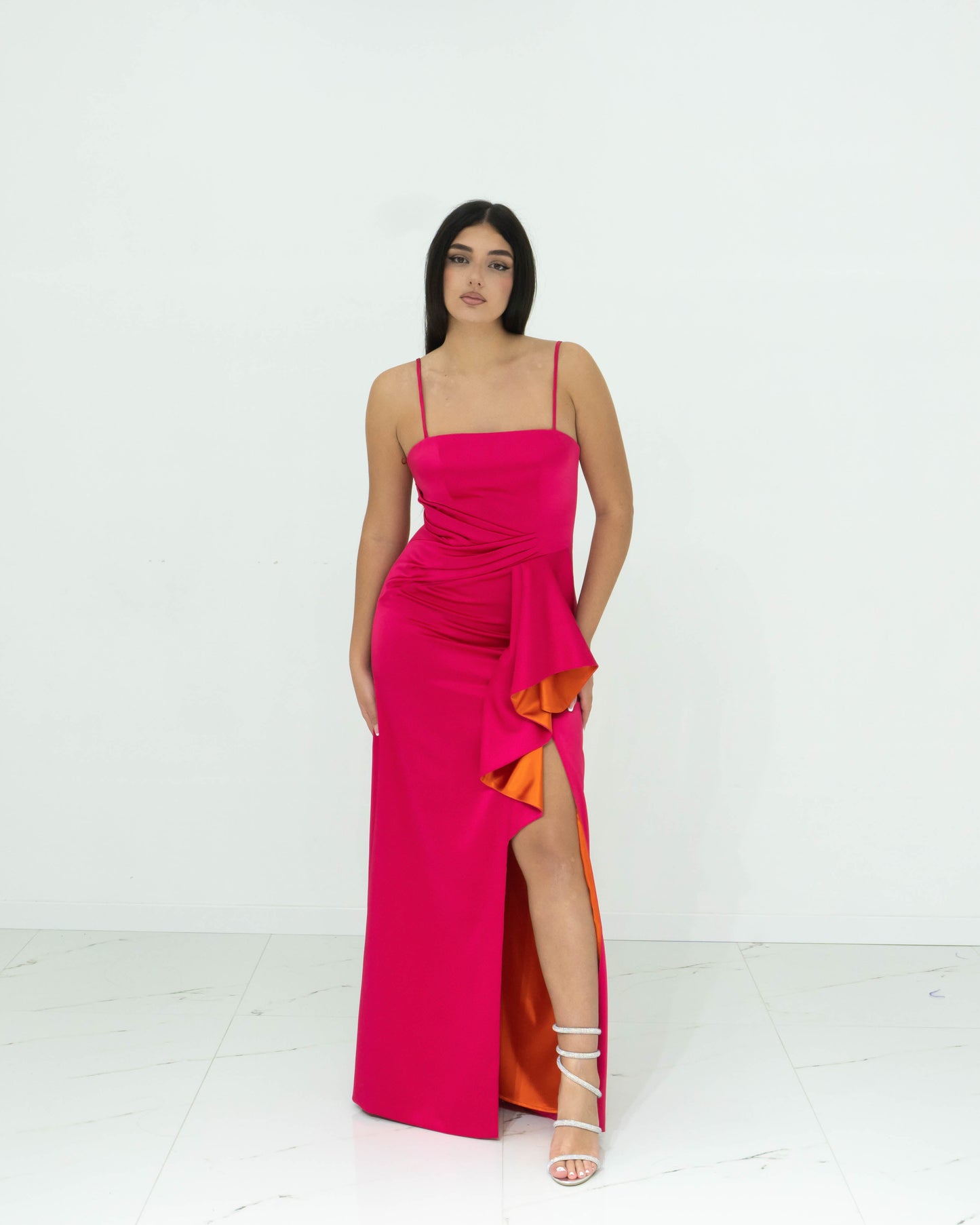 Nefertari Abito Lungo Fucsia Con Spalline