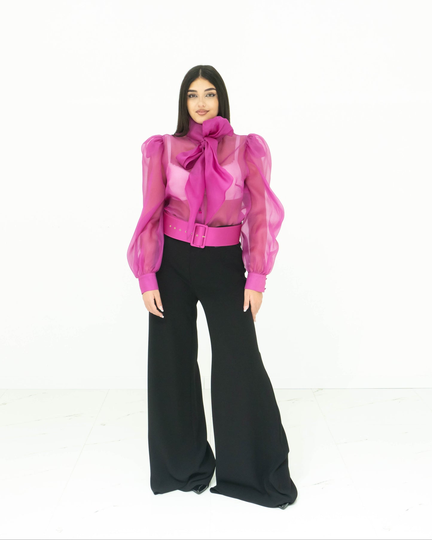 Fabrizia Dea Completo In Organza Fucsia