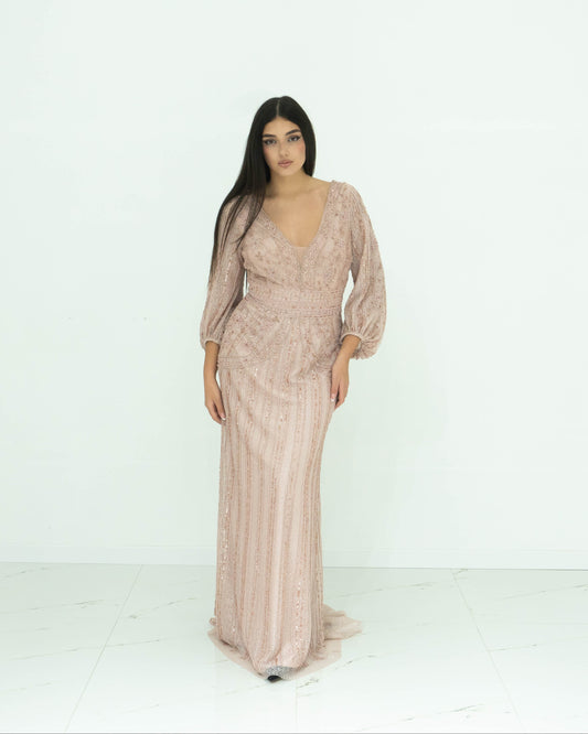 Abito Rosa Clará Cocktail Rosa Cipria – Ricami e Schiena Scollata