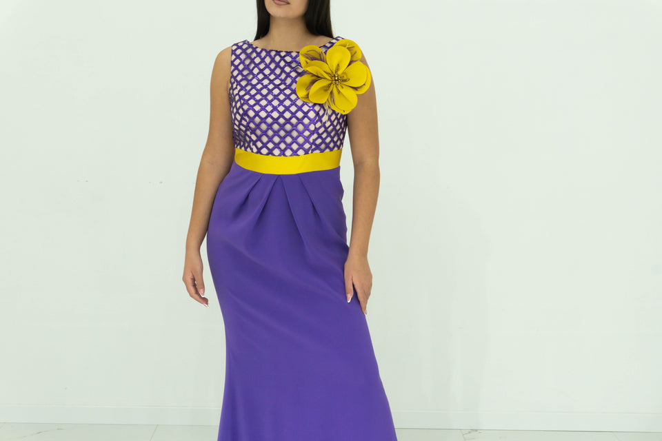 Abito da cerimonia NEFERTARI con dettagli gialli