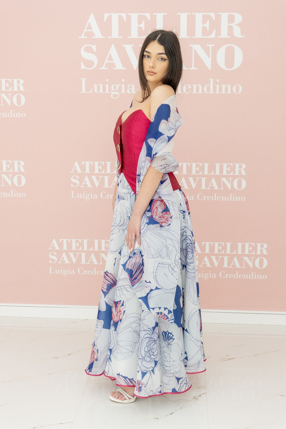 Abito da Cerimonia Atelier Saviano - Corpetto Fucsia e Gonna Floreale