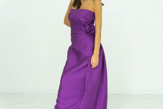 Abito Rosa Clará Tubino in Mikado Viola/Fucsia – Elegante con Spilla Floreale