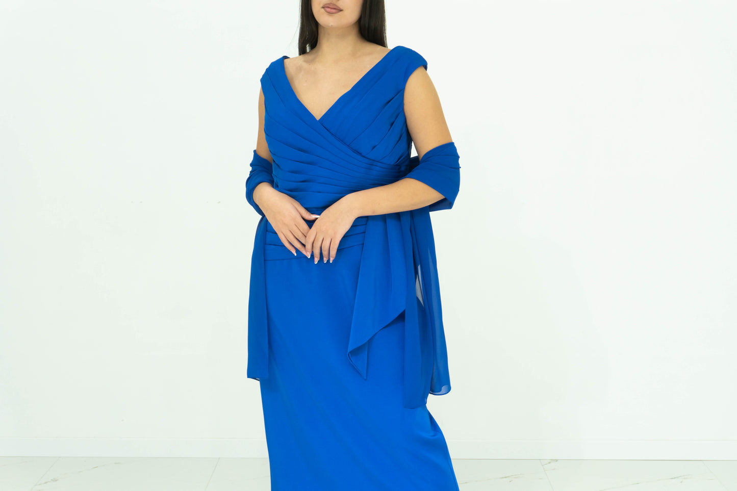 Abito Sonia Peña Tubino Corto Blu – Corpetto Drappeggiato con Fascia Laterale