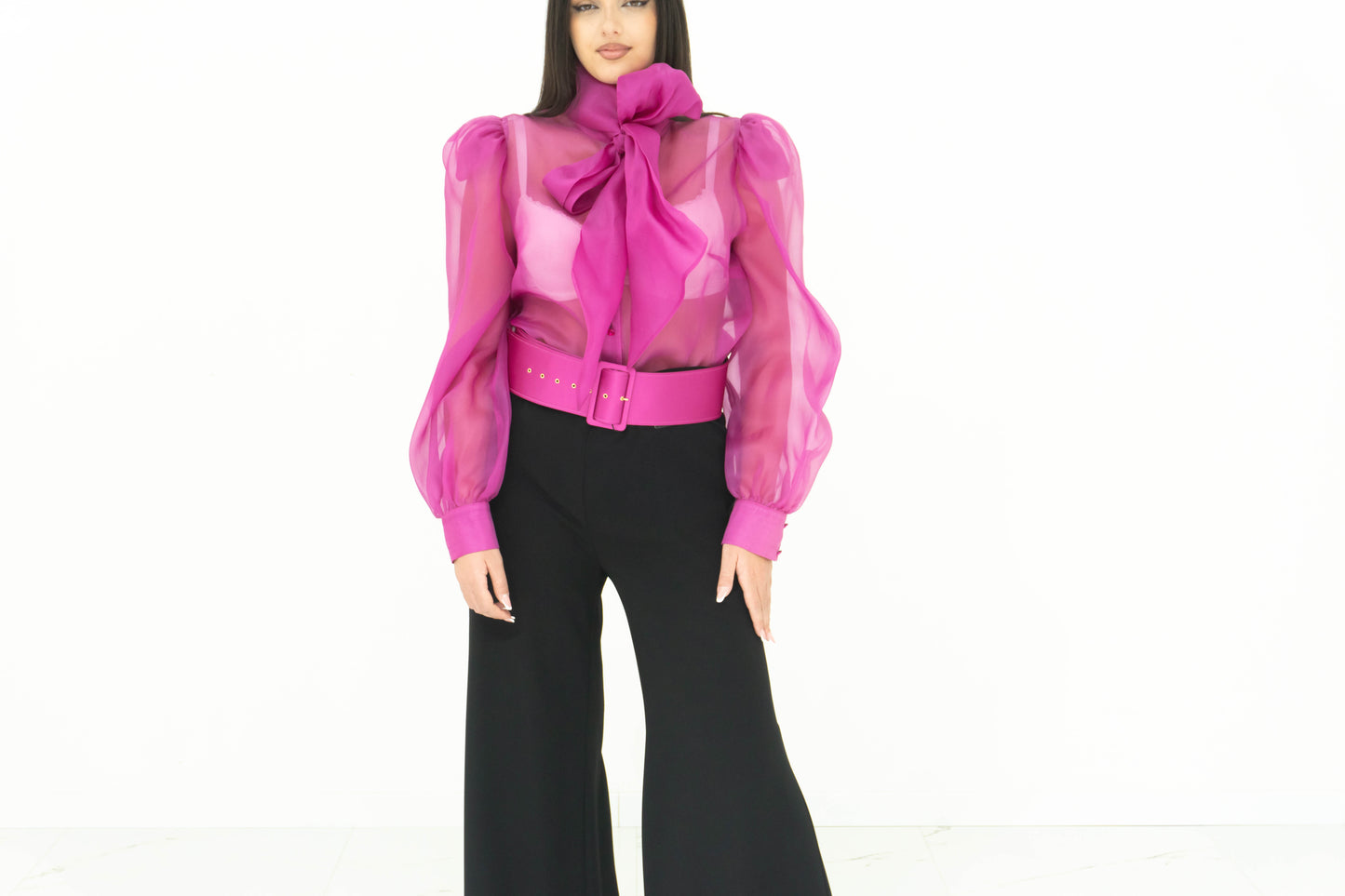 Fabrizia Dea Completo In Organza Fucsia