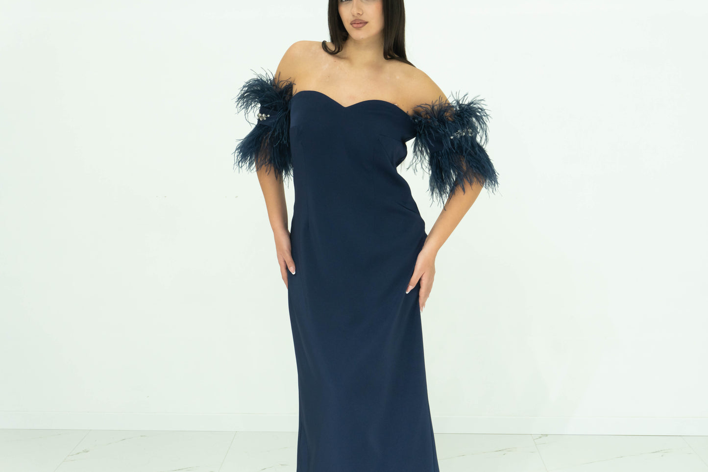 Sonia Pena Blu Abito Longuette In Crepe Cady