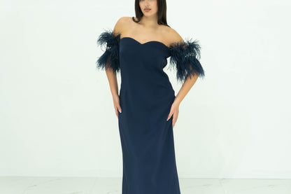 Sonia Pena Blu Abito Longuette In Crepe Cady