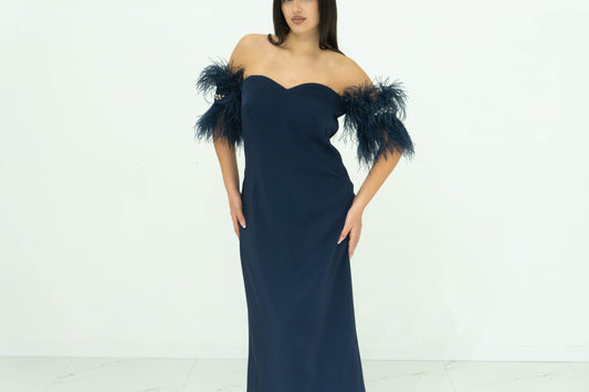 Sonia Pena Blu Abito Longuette In Crepe Cady