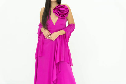 Soniapena Fucsia Abito In Raso Fucsia