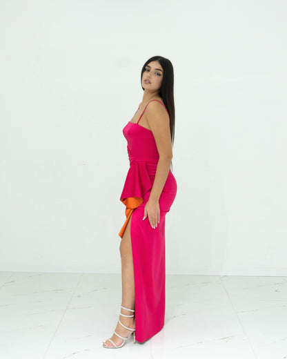 Nefertari Abito Lungo Fucsia Con Spalline