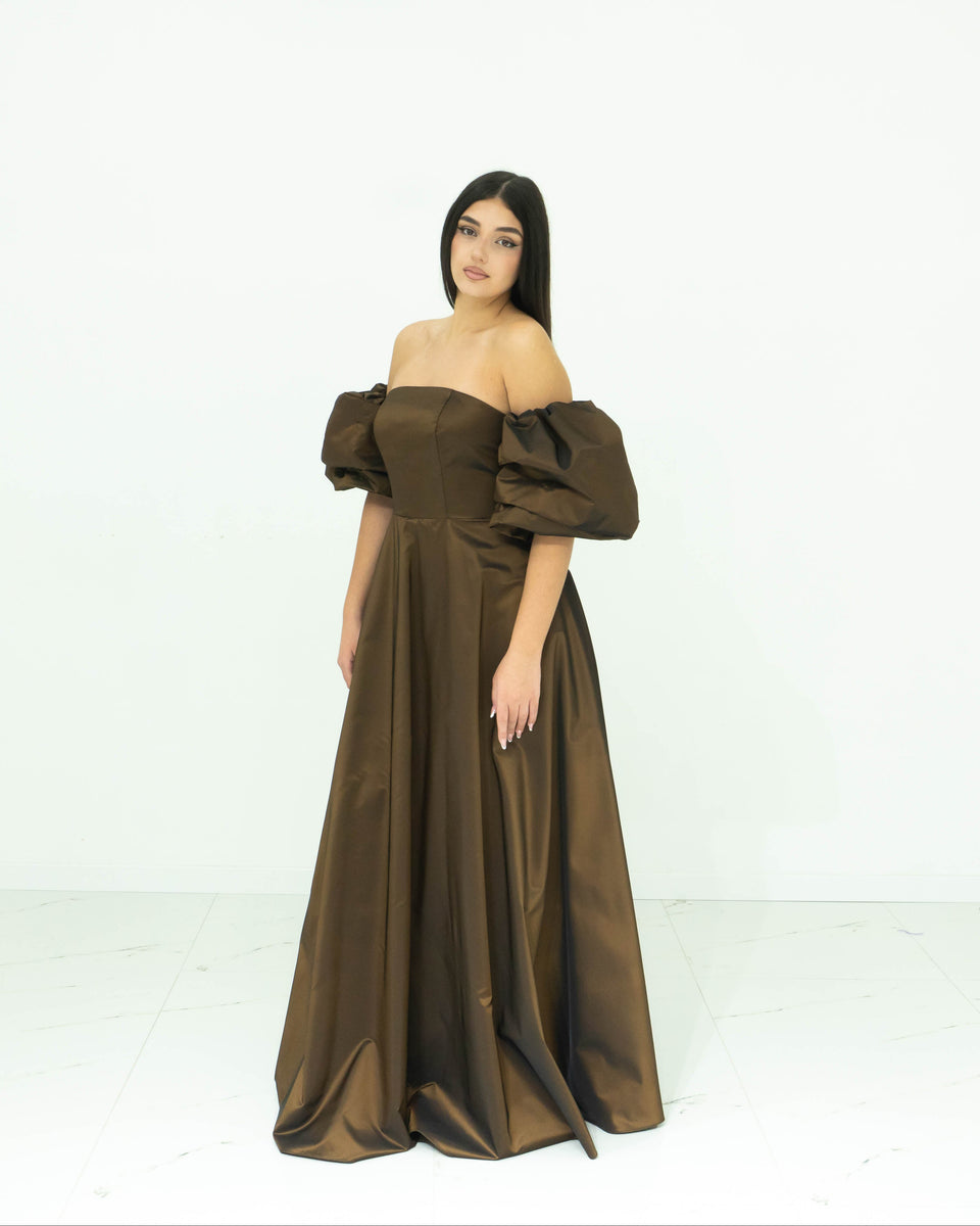Abito lungo da cerimonia FABRIZIA DEA in taffetà marrone