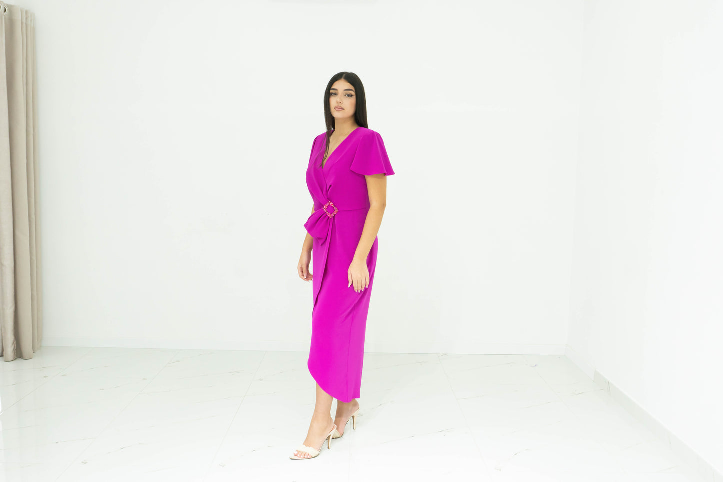 Sonia Pena Abito Midi Fucsia