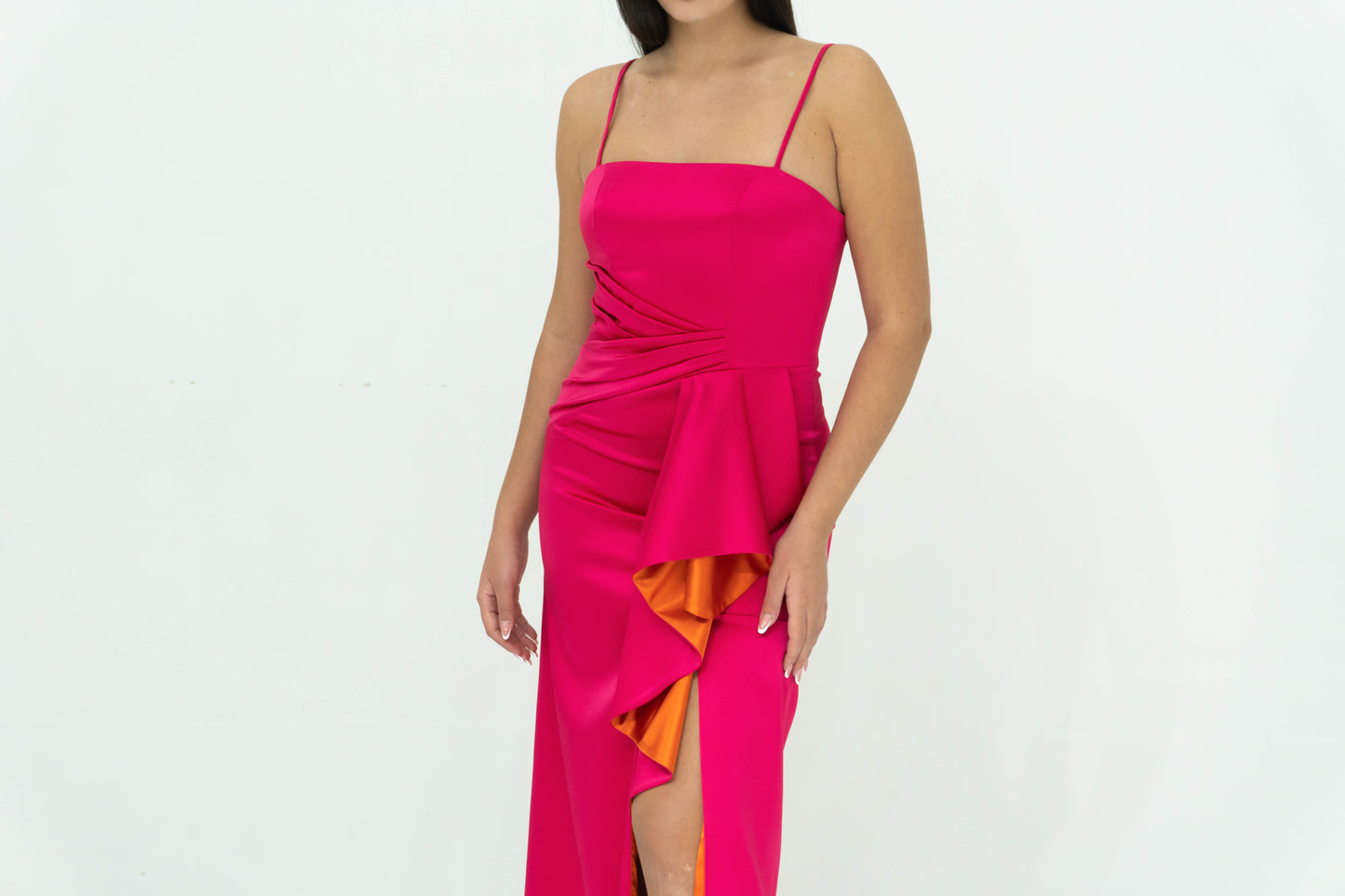 Nefertari Abito Lungo Fucsia Con Spalline