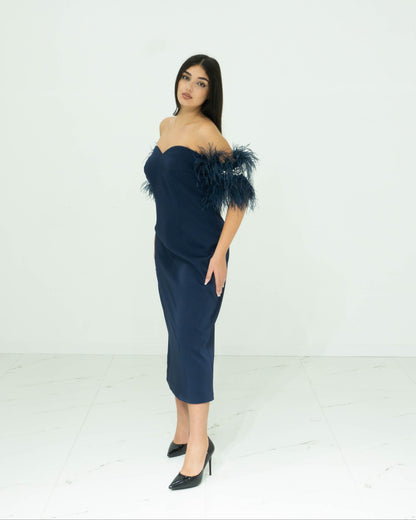 Sonia Pena Blu Abito Longuette In Crepe Cady
