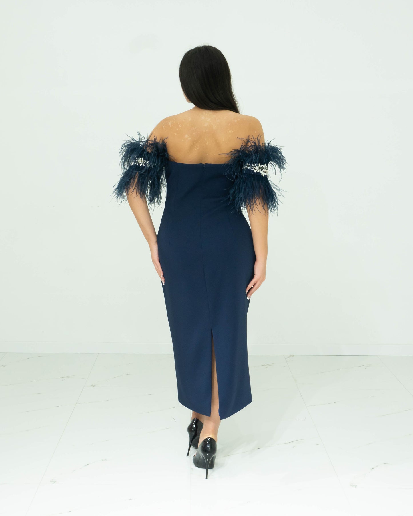 Sonia Pena Blu Abito Longuette In Crepe Cady