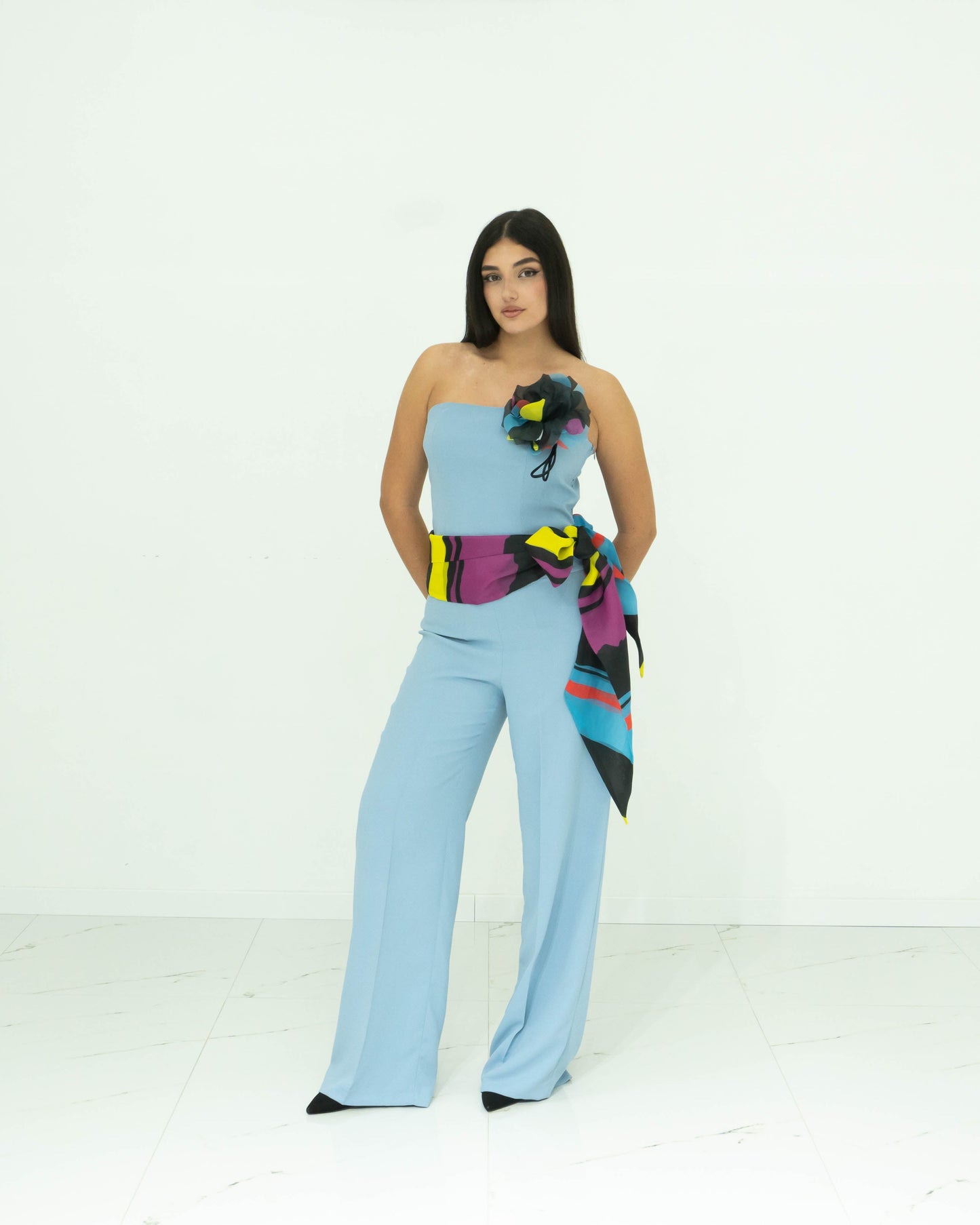 Completo FABRIZIA DEA top e pantalone in cady color polvere