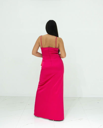 Nefertari Abito Lungo Fucsia Con Spalline