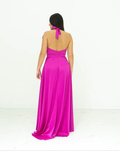 Soniapena Fucsia Abito In Raso Fucsia