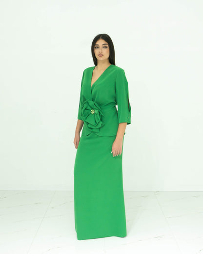 Abito Sonia Peña Verde – Cerimonia Elegante con Baschina
