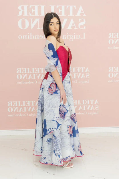 Abito da Cerimonia Atelier Saviano - Corpetto Fucsia e Gonna Floreale