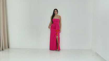 Nefertari Abito Lungo Fucsia Con Spalline