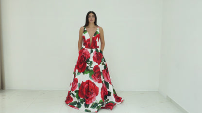 Abito Sherri Hill Lungo Floreale – Cerimonia con Rose Rosse