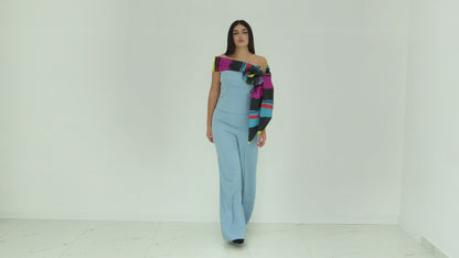 Completo FABRIZIA DEA top e pantalone in cady color polvere